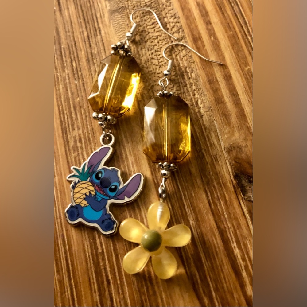 Yellow Pineapple Stitch Dangle Handmade Earrings